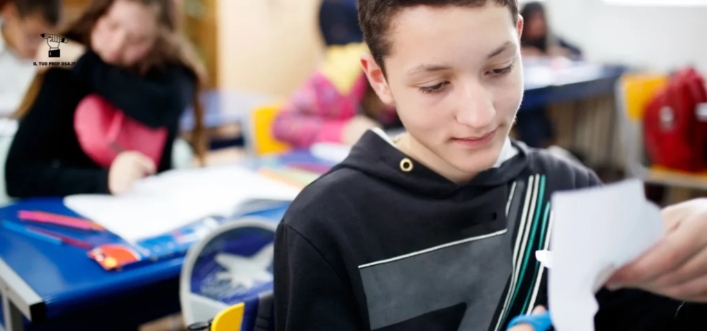 Studente in classe in un contesto scolastico legato alla dsa.